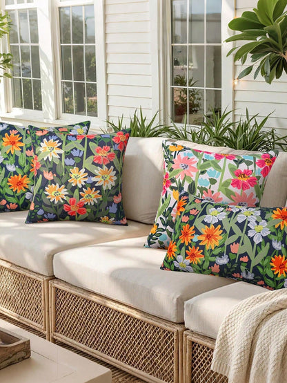 Waterproof Floral Outdoor Throw Pillow Cover, Double-Sided Print, Colorful Flowers, Suitable For Sofa, Patio Furniture, Garden, Porch Bench Decoration, Ideal For Daily Use Or Holidays