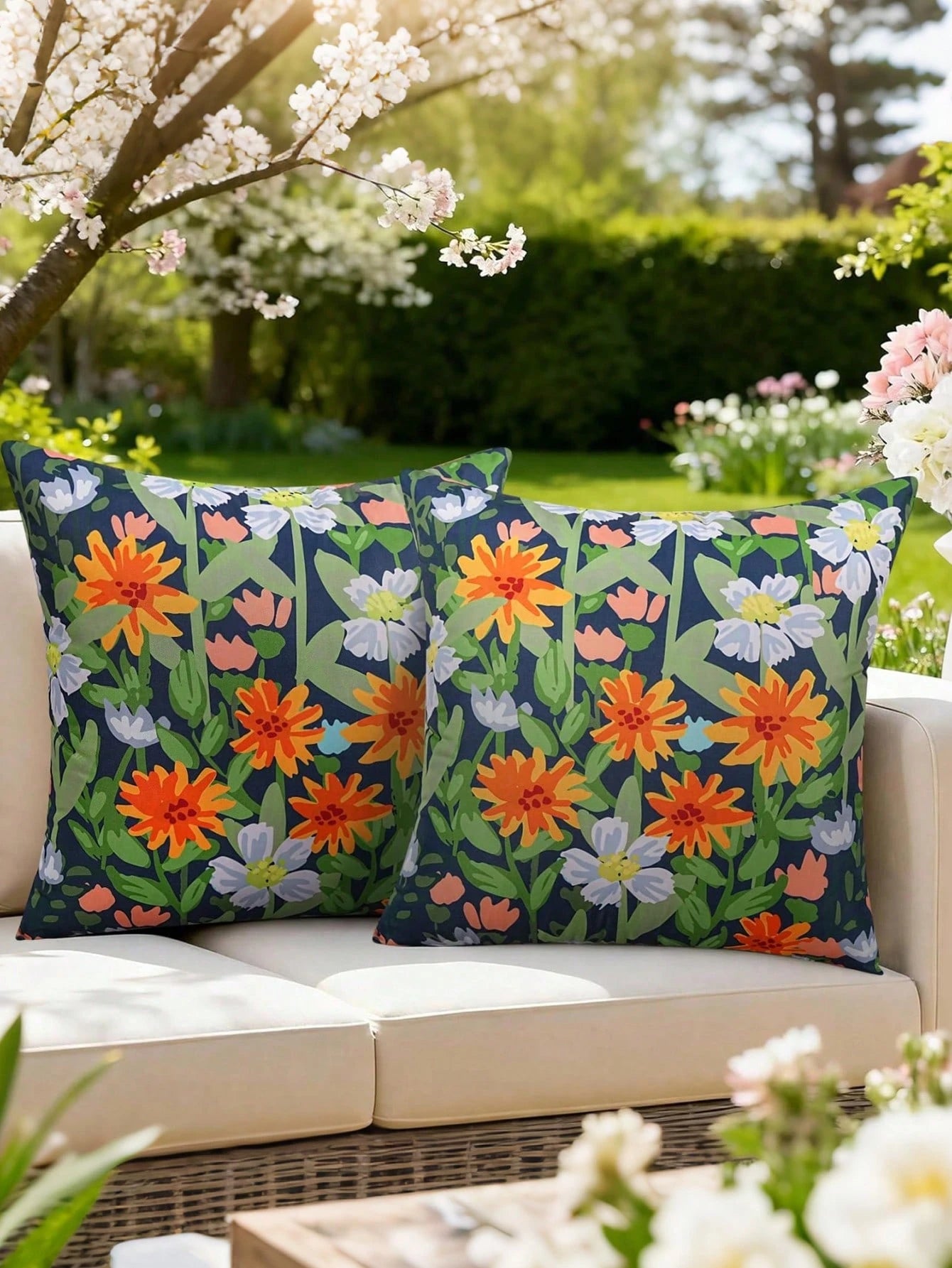 Waterproof Floral Outdoor Throw Pillow Cover, Double-Sided Print, Colorful Flowers, Suitable For Sofa, Patio Furniture, Garden, Porch Bench Decoration, Ideal For Daily Use Or Holidays