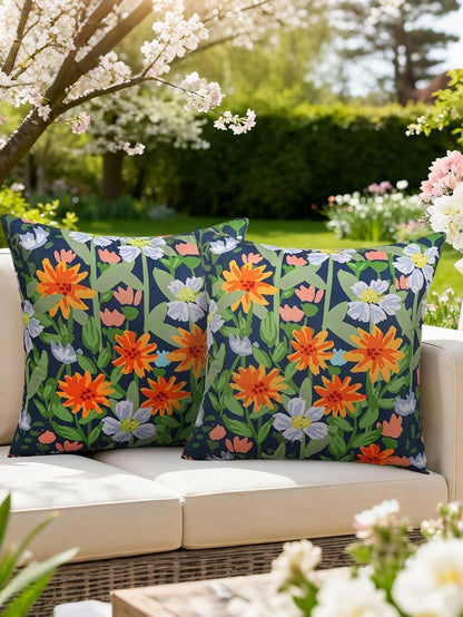 Waterproof Floral Outdoor Throw Pillow Cover, Double-Sided Print, Colorful Flowers, Suitable For Sofa, Patio Furniture, Garden, Porch Bench Decoration, Ideal For Daily Use Or Holidays