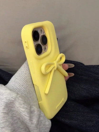 White Bow-Knot Silicone Bow-Knot Korean Ins Style White Bow Soft Silicone Phone Case Compatible With Iphone 17/16 Pro Max, Protective Cover Compatible With Iphone 15/14/13, Unique & Design Gift Party