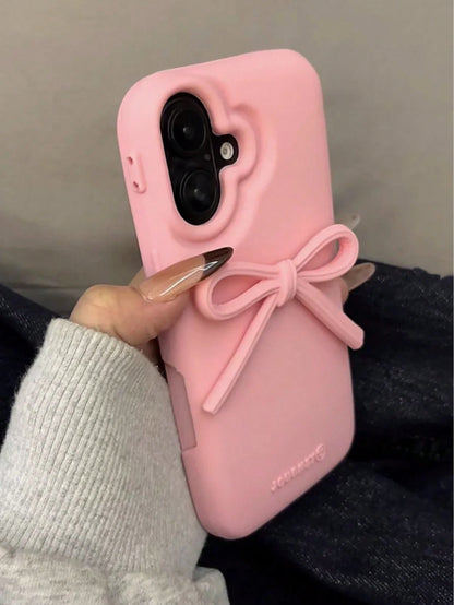 White Bow-Knot Silicone Bow-Knot Korean Ins Style White Bow Soft Silicone Phone Case Compatible With Iphone 17/16 Pro Max, Protective Cover Compatible With Iphone 15/14/13, Unique & Design Gift Party
