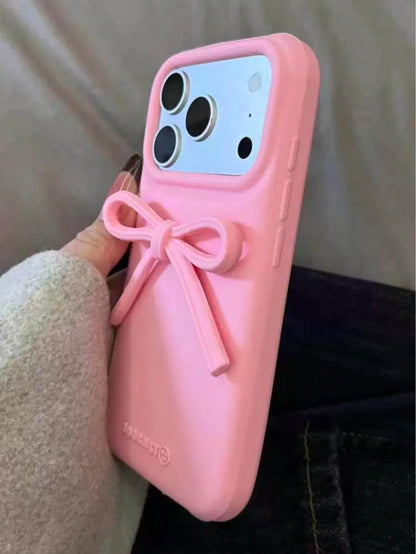 White Bow-Knot Silicone Bow-Knot Korean Ins Style White Bow Soft Silicone Phone Case Compatible With Iphone 17/16 Pro Max, Protective Cover Compatible With Iphone 15/14/13, Unique & Design Gift Party