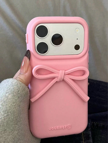 White Bow-Knot Silicone Bow-Knot Korean Ins Style White Bow Soft Silicone Phone Case Compatible With Iphone 17/16 Pro Max, Protective Cover Compatible With Iphone 15/14/13, Unique & Design Gift Party