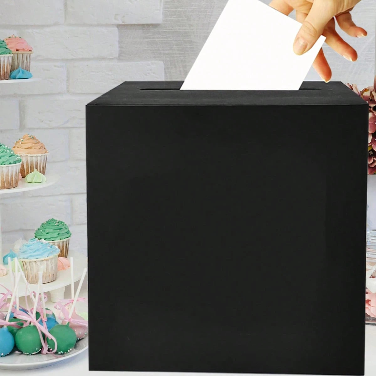 White Card Box/White Foil, Black Box/Black Foil Wedding Gift Mailbox Cardboard Holder, For Wedding Reception, Bridal Shower, Anniversary, Birthday Party, Graduation Table Centerpiece Decor, Large Enve