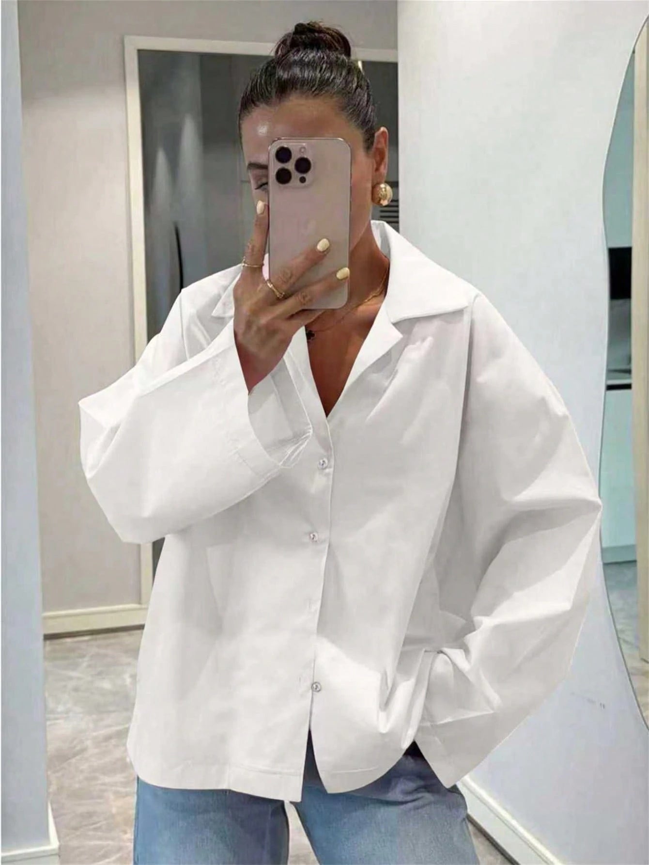 White Long Sleeve Women's Casual Elegant Shirt Top, Spring/Summer Holiday Valentine's Day