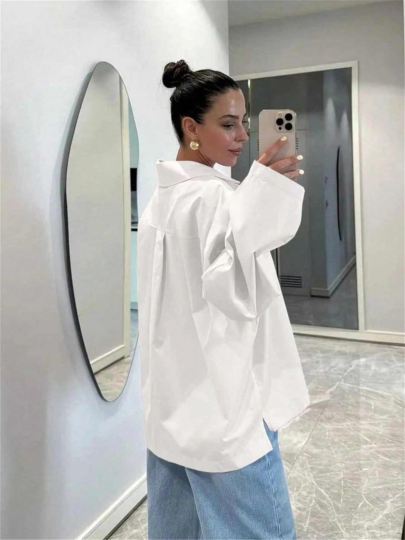 White Long Sleeve Women's Casual Elegant Shirt Top, Spring/Summer Holiday Valentine's Day