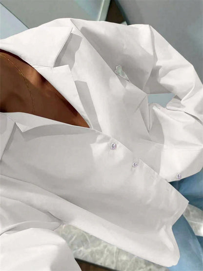 White Long Sleeve Women's Casual Elegant Shirt Top, Spring/Summer Holiday Valentine's Day