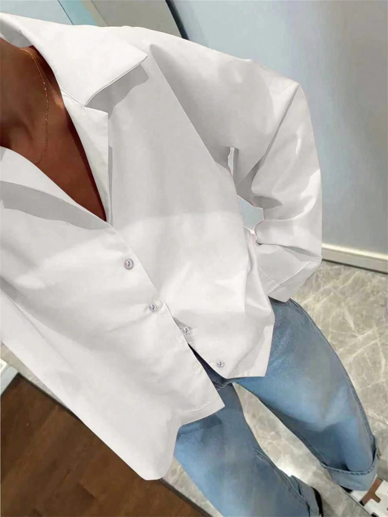 White Long Sleeve Women's Casual Elegant Shirt Top, Spring/Summer Holiday Valentine's Day