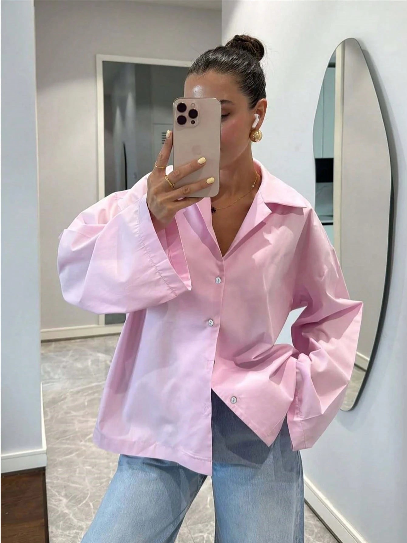 White Long Sleeve Women's Casual Elegant Shirt Top, Spring/Summer Holiday Valentine's Day