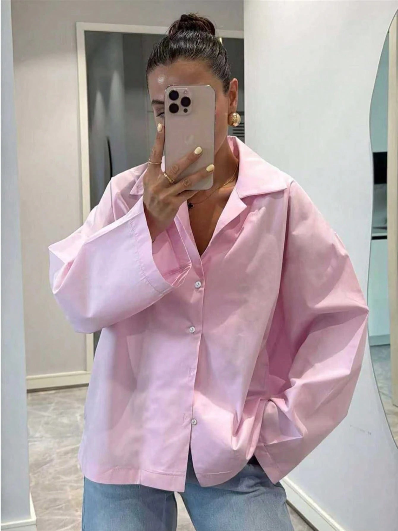 White Long Sleeve Women's Casual Elegant Shirt Top, Spring/Summer Holiday Valentine's Day
