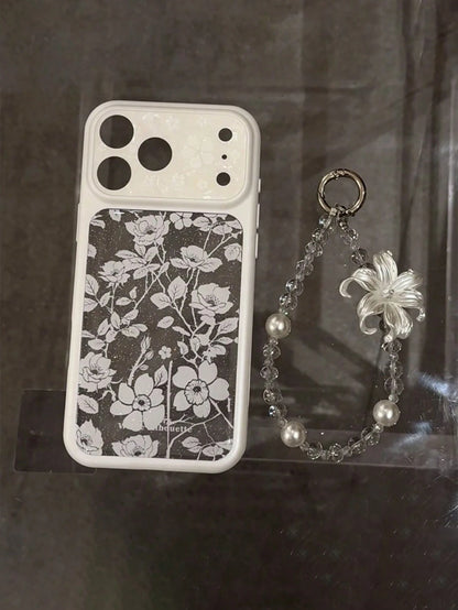 White Moonlight Lily Pearl Phone Case, Phone Chain Pendant, Digital Camera CCD Lanyard, Suitable For IPad Protective Case, Phone Accessory Strap, Bracelet Style Keychain, Phone Case Decorative Pendant