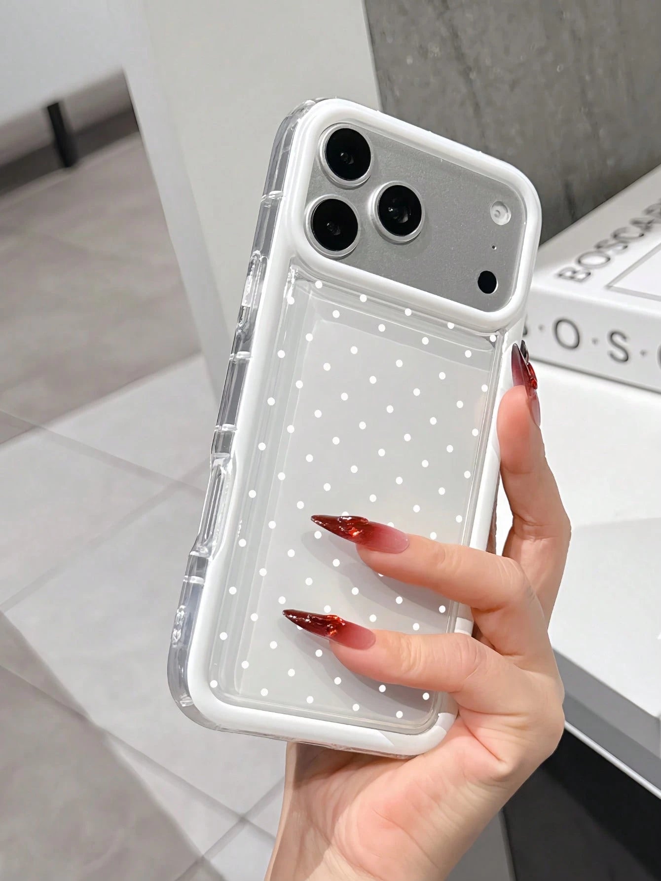 White Polka Dot Shockproof Fashion Phone Case Contrast Color Transparent Cover Compatible With 16/16 Pro/16 Plus, 15/15 Plus/15 Pro/15 Pro Max, 17/17 Pro/17 Pro Max, 12/13 Mini, 13/13 Pro Max, 11/11 P