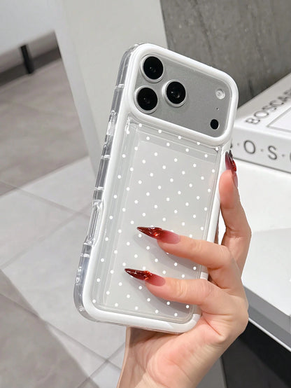 White Polka Dot Shockproof Fashion Phone Case Contrast Color Transparent Cover Compatible With 16/16 Pro/16 Plus, 15/15 Plus/15 Pro/15 Pro Max, 17/17 Pro/17 Pro Max, 12/13 Mini, 13/13 Pro Max, 11/11 P