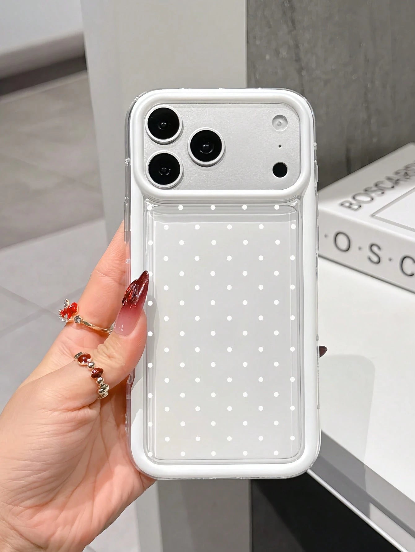 White Polka Dot Shockproof Fashion Phone Case Contrast Color Transparent Cover Compatible With 16/16 Pro/16 Plus, 15/15 Plus/15 Pro/15 Pro Max, 17/17 Pro/17 Pro Max, 12/13 Mini, 13/13 Pro Max, 11/11 P