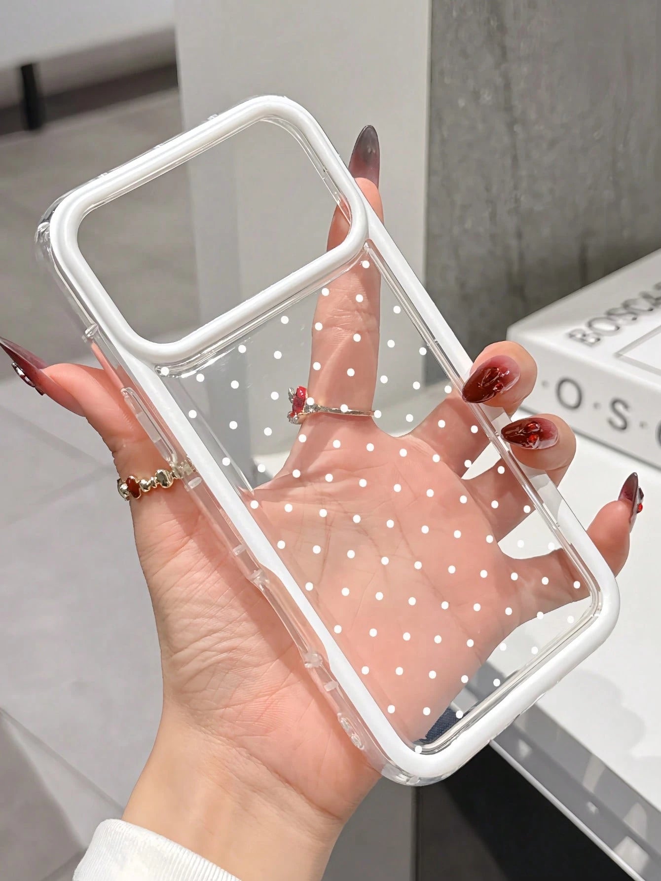 White Polka Dot Shockproof Fashion Phone Case Contrast Color Transparent Cover Compatible With 16/16 Pro/16 Plus, 15/15 Plus/15 Pro/15 Pro Max, 17/17 Pro/17 Pro Max, 12/13 Mini, 13/13 Pro Max, 11/11 P