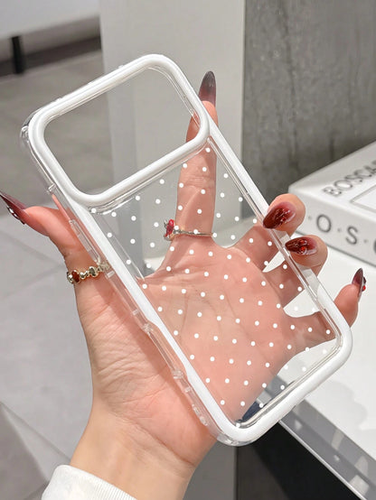 White Polka Dot Shockproof Fashion Phone Case Contrast Color Transparent Cover Compatible With 16/16 Pro/16 Plus, 15/15 Plus/15 Pro/15 Pro Max, 17/17 Pro/17 Pro Max, 12/13 Mini, 13/13 Pro Max, 11/11 P