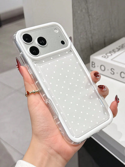 White Polka Dot Shockproof Fashion Phone Case Contrast Color Transparent Cover Compatible With 16/16 Pro/16 Plus, 15/15 Plus/15 Pro/15 Pro Max, 17/17 Pro/17 Pro Max, 12/13 Mini, 13/13 Pro Max, 11/11 P