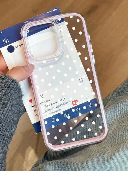 White Polka Dot Shockproof Fashion Phone Case Contrast Color Transparent Cover Compatible With 16/16 Pro/16 Plus, 15/15 Plus/15 Pro/15 Pro Max, 17/17 Pro/17 Pro Max, 12/13 Mini, 13/13 Pro Max, 11/11 P