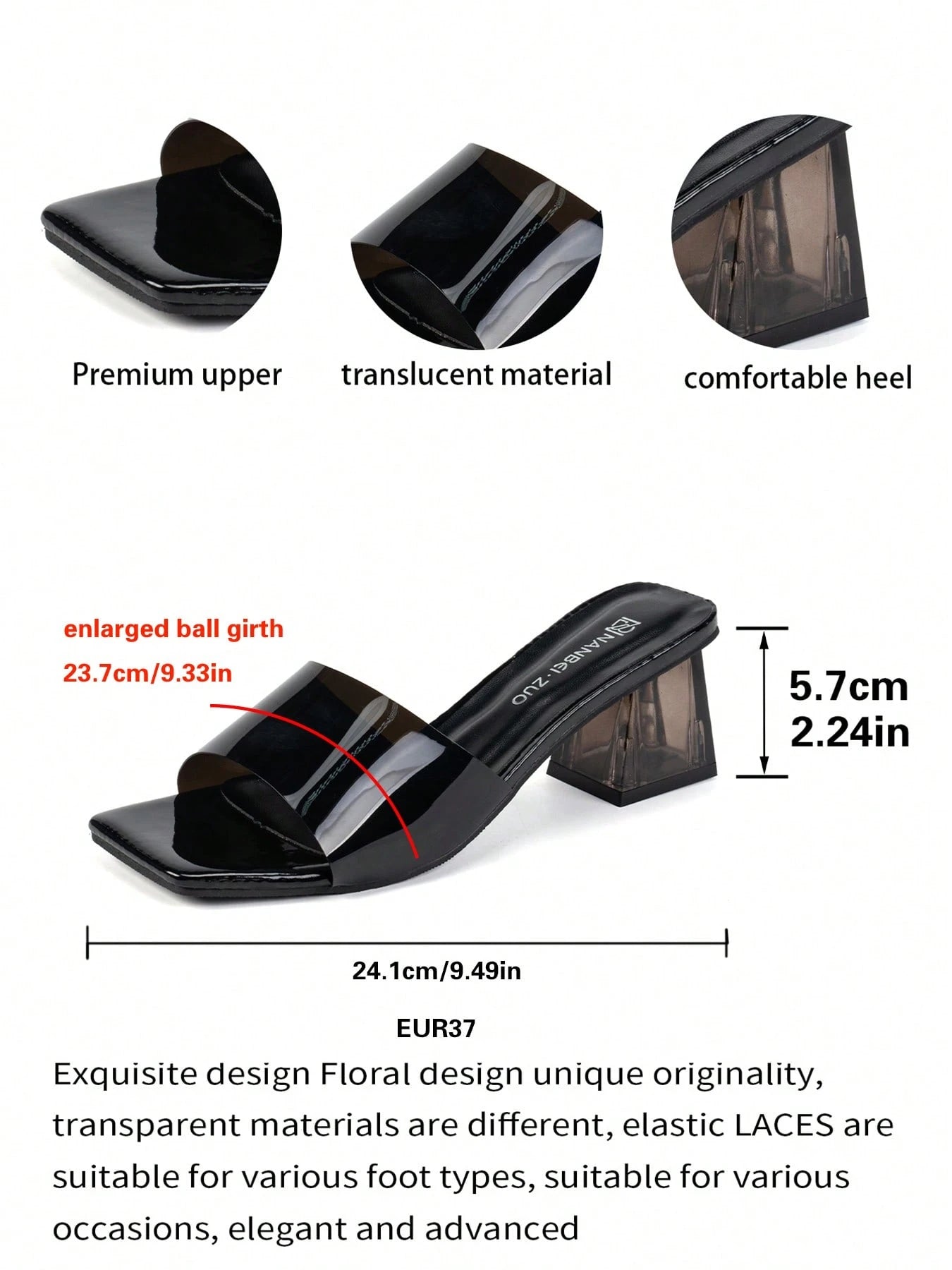 Wide Fit Brown Elegant Square Toe Strap Crystal Heel Sandals For Women, Summer Fashion Outdoor Non-Slip Thick Heel Slide Sandals Suitable For Wide Feet
