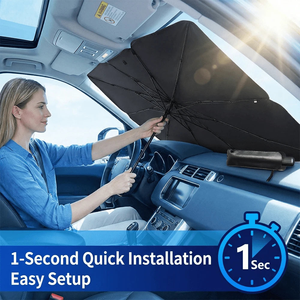Windshield Sun Shade Umbrella, Foldable Car Umbrella Sunshade With UV Block Heat Insulation Car Front Window For Auto Windshield Covers Blackout Trucks Cars (Large Size)