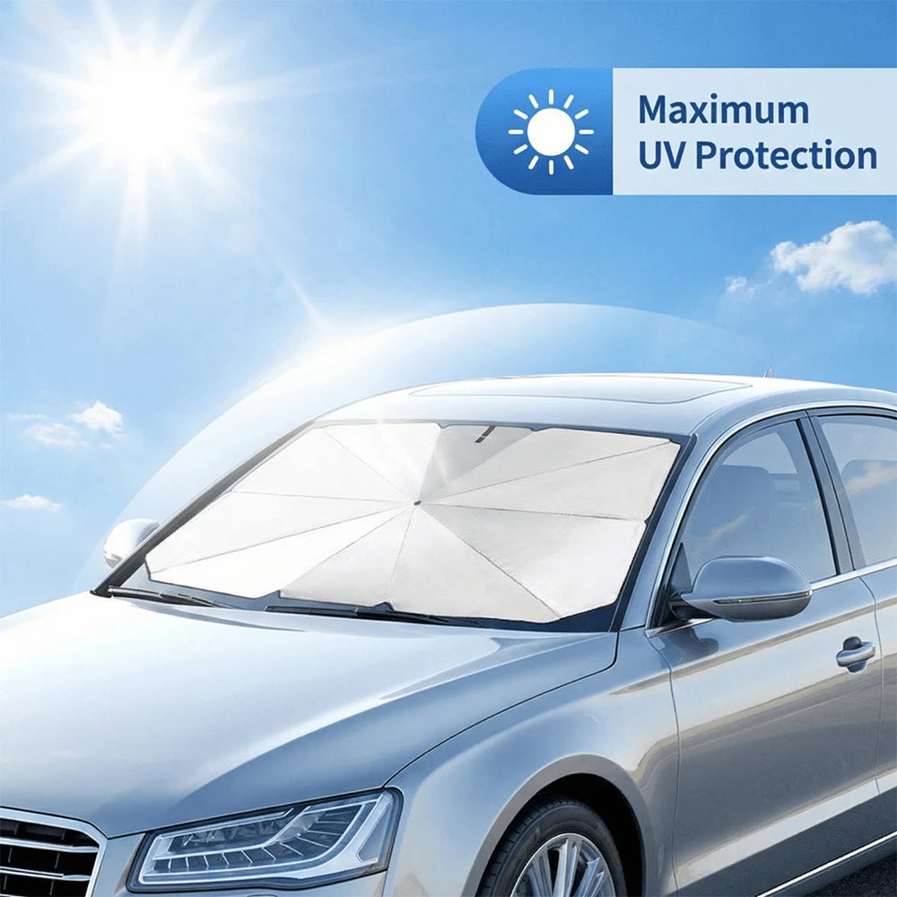 Windshield Sun Shade Umbrella, Foldable Car Umbrella Sunshade With UV Block Heat Insulation Car Front Window For Auto Windshield Covers Blackout Trucks Cars (Large Size)