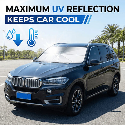 Windshield Sun Shade Umbrella, Foldable Car Umbrella Sunshade With UV Block Heat Insulation Car Front Window For Auto Windshield Covers Blackout Trucks Cars (Large Size)