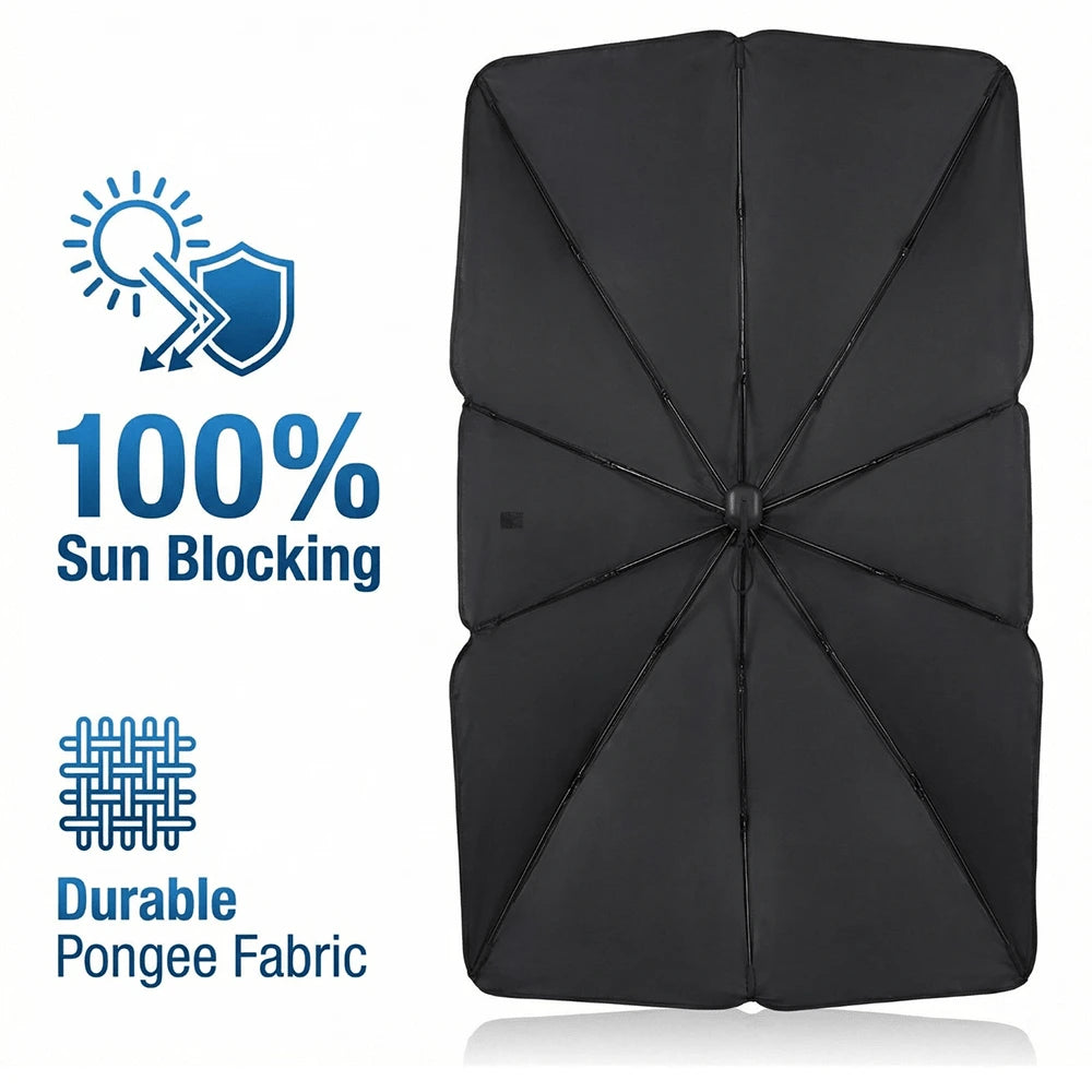 Windshield Sun Shade Umbrella, Foldable Car Umbrella Sunshade With UV Block Heat Insulation Car Front Window For Auto Windshield Covers Blackout Trucks Cars (Large Size)