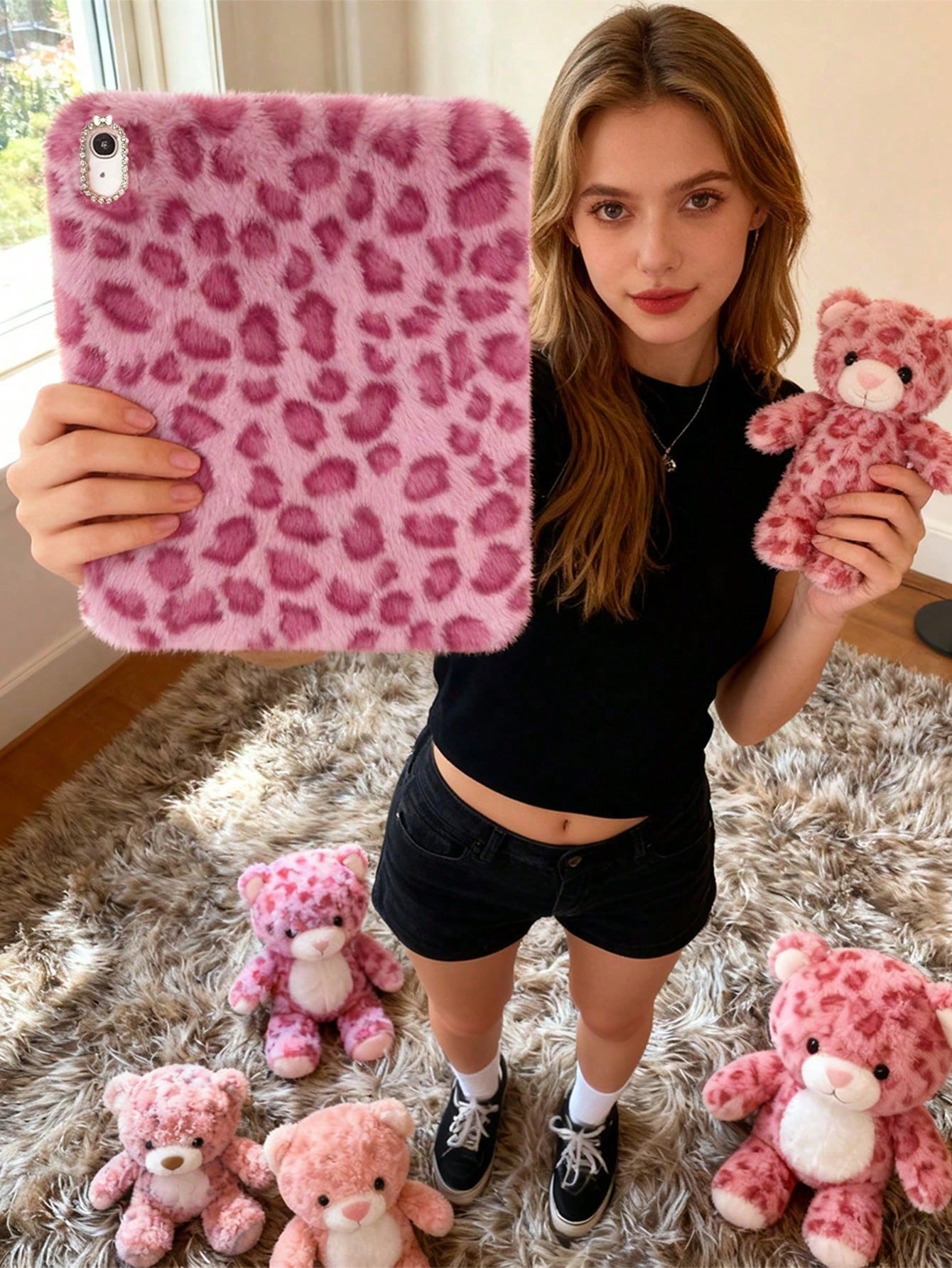 Winter Leopard Print Fluffy IPad Protective Case With Stylus Holder- Fits IPad 10th/11th Gen, New A16 Model (2022/2025), IPad Air 11/Pro 11 & 7th/8th/9th Gen| Cute Girly And Stylish Design, Tablet D