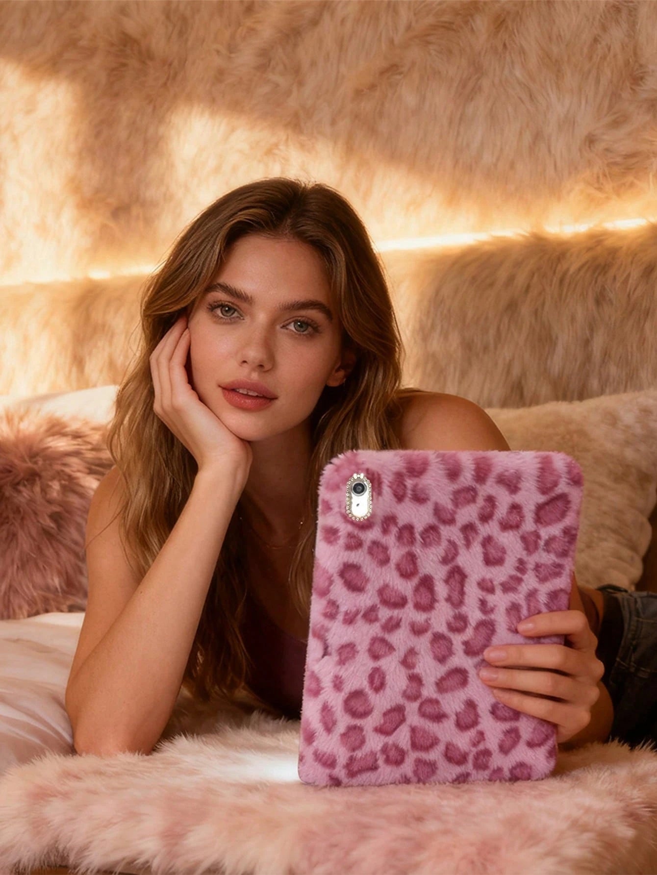 Winter Leopard Print Fluffy IPad Protective Case With Stylus Holder- Fits IPad 10th/11th Gen, New A16 Model (2022/2025), IPad Air 11/Pro 11 & 7th/8th/9th Gen| Cute Girly And Stylish Design, Tablet D