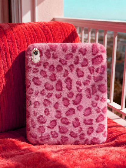 Winter Leopard Print Fluffy IPad Protective Case With Stylus Holder- Fits IPad 10th/11th Gen, New A16 Model (2022/2025), IPad Air 11/Pro 11 & 7th/8th/9th Gen| Cute Girly And Stylish Design, Tablet D