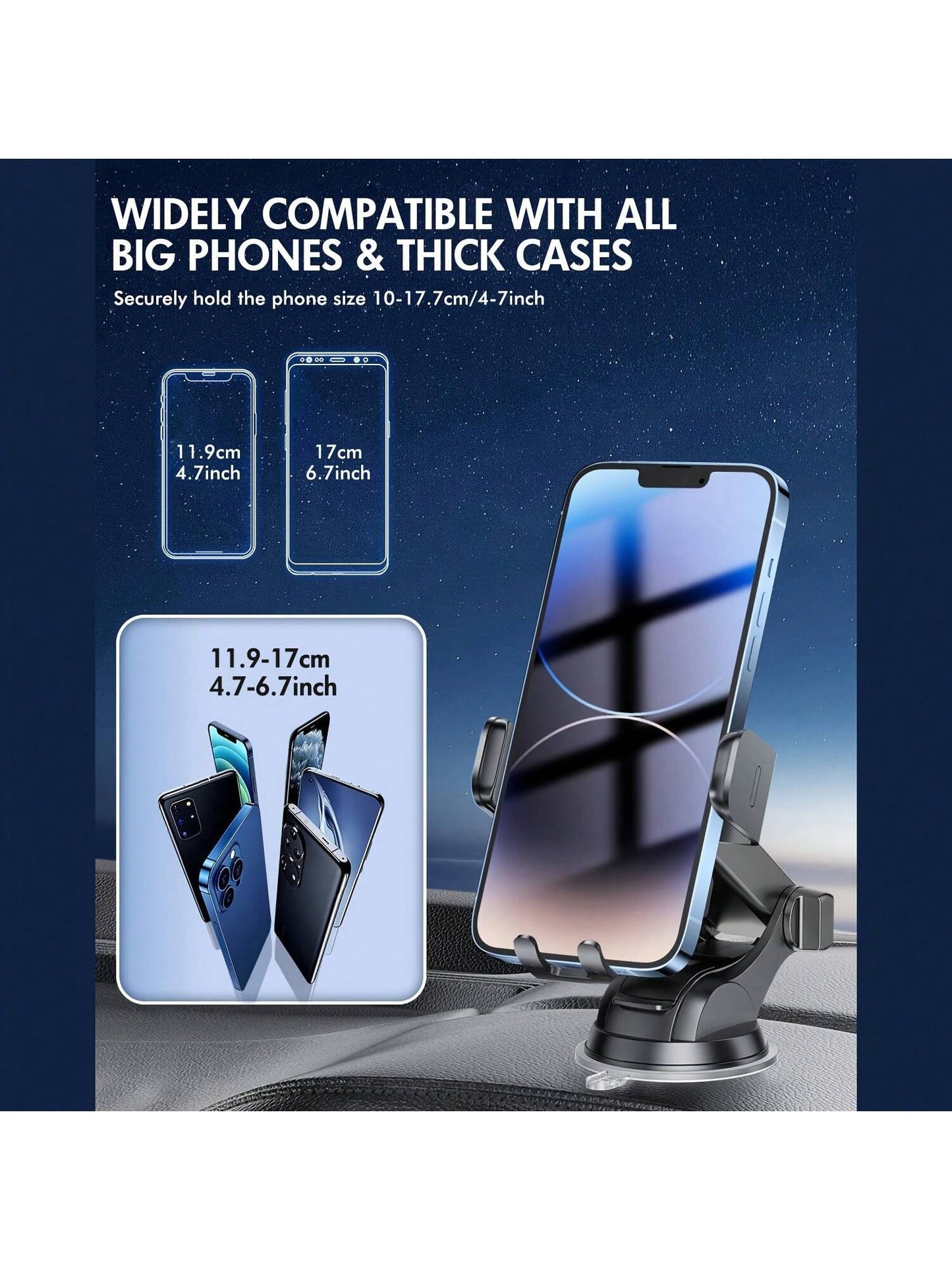 WLPower 15W Rapid Wireless Car Charger Mount- Automatic Sensing, 360 Degree Adjustable Phone Holder For Hands-Free Driving- Universal Fit For IPhone 15, 14, 13, 12, 11 Pro Max, Xs, Galaxy S24 Ultra