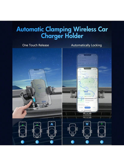WLPower 15W Rapid Wireless Car Charger Mount- Automatic Sensing, 360 Degree Adjustable Phone Holder For Hands-Free Driving- Universal Fit For IPhone 15, 14, 13, 12, 11 Pro Max, Xs, Galaxy S24 Ultra