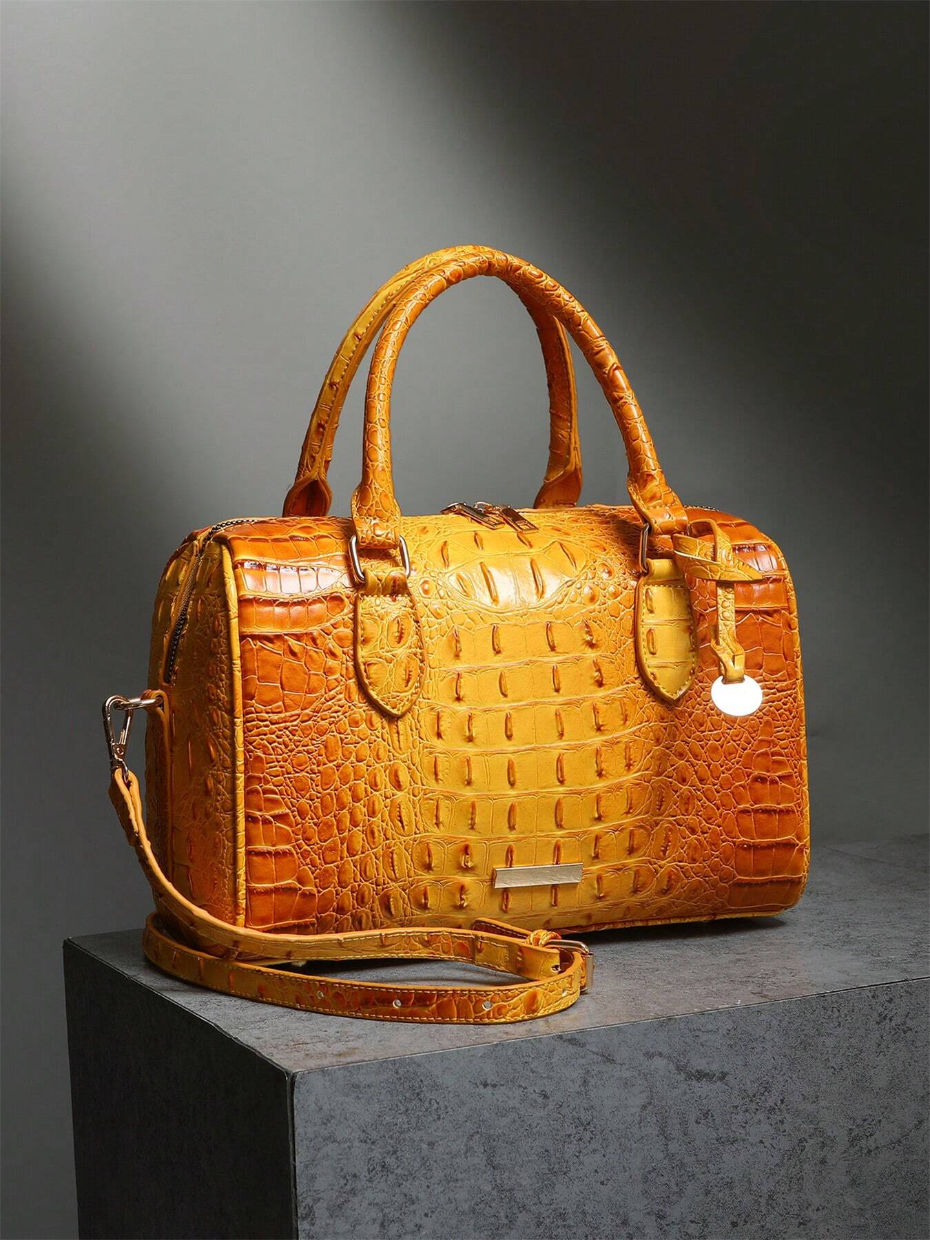 WOLFDIARY Luxury Crocodile Pattern Handbag, Retro Purse, Women's Classic Boston Bag & Shoulder Bag