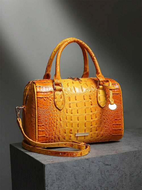 WOLFDIARY Luxury Crocodile Pattern Handbag, Retro Purse, Women's Classic Boston Bag & Shoulder Bag