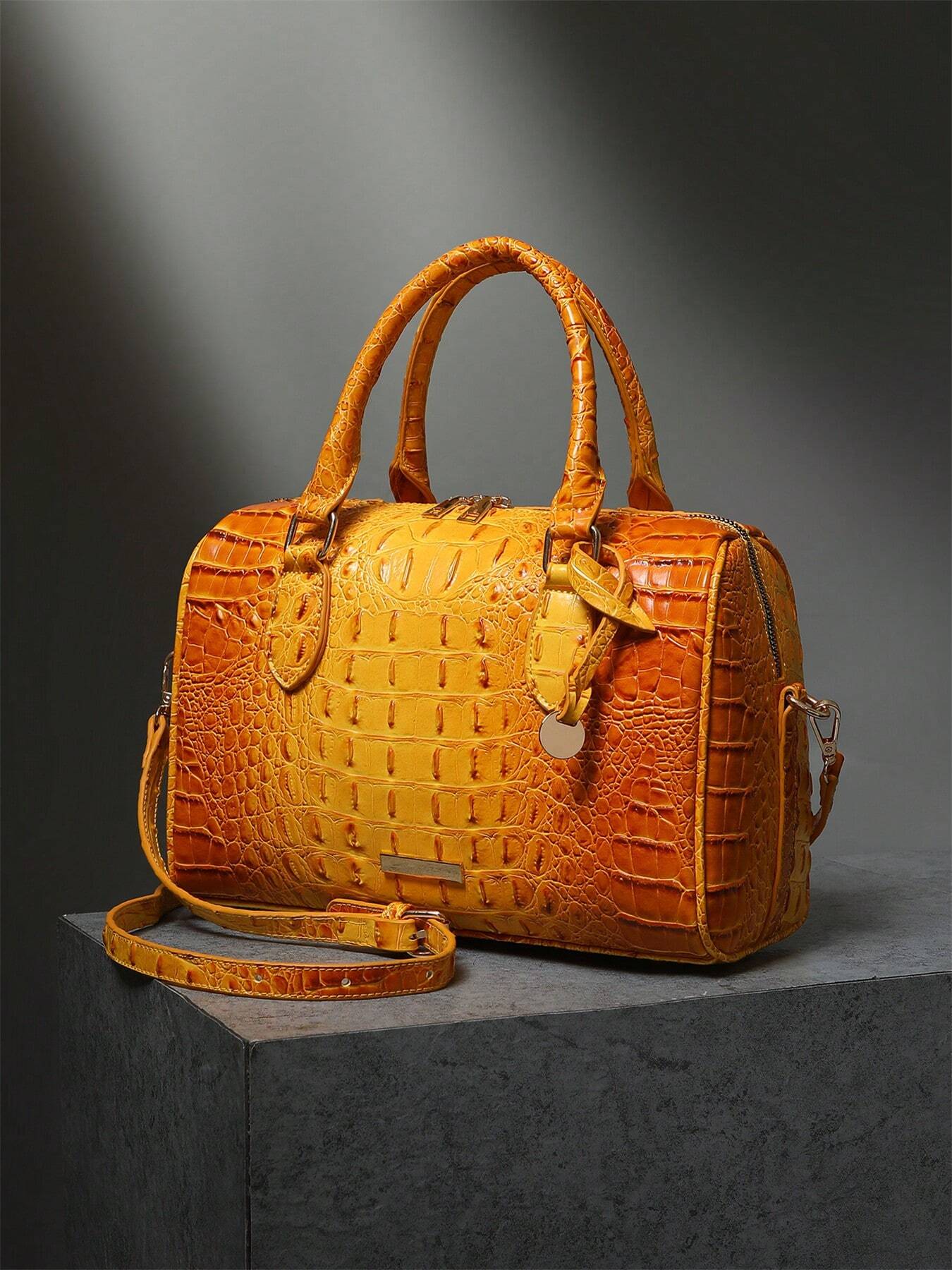 WOLFDIARY Luxury Crocodile Pattern Handbag, Retro Purse, Women's Classic Boston Bag & Shoulder Bag