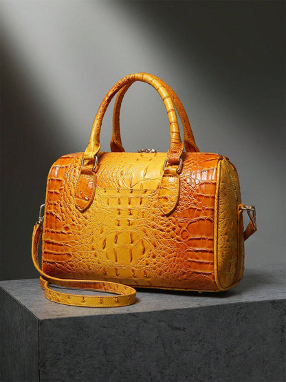 WOLFDIARY Luxury Crocodile Pattern Handbag, Retro Purse, Women's Classic Boston Bag & Shoulder Bag