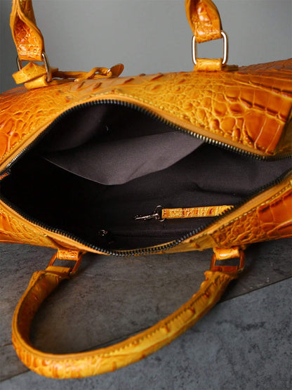 WOLFDIARY Luxury Crocodile Pattern Handbag, Retro Purse, Women's Classic Boston Bag & Shoulder Bag