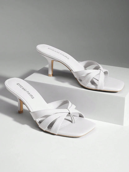 Women Crisscross Strap Kitten Heeled Sandals Fashionable Casual Slip-On High Heel Mules Comfortable Party Wedding Dress Shoes