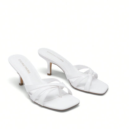 Women Crisscross Strap Kitten Heeled Sandals Fashionable Casual Slip-On High Heel Mules Comfortable Party Wedding Dress Shoes