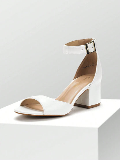 Women Glamorous Chunky Block Low Heeled Sandals Comfortable Open Toe Ankle Strap Heeled Sandals For School Commute Daily Walking Wedding Party Prom