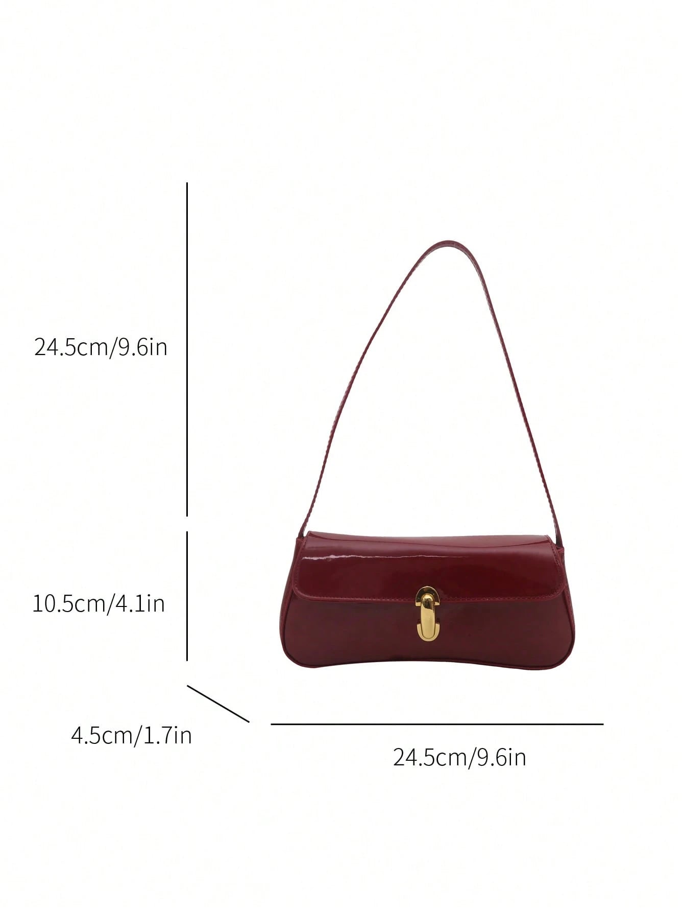 Women Glossy Leather-Look Shoulder Bag, Suitable For Shopping, Dating, Party, New Popular Metal Twist Lock Flap Design Baguette Handbag, Aesthetic