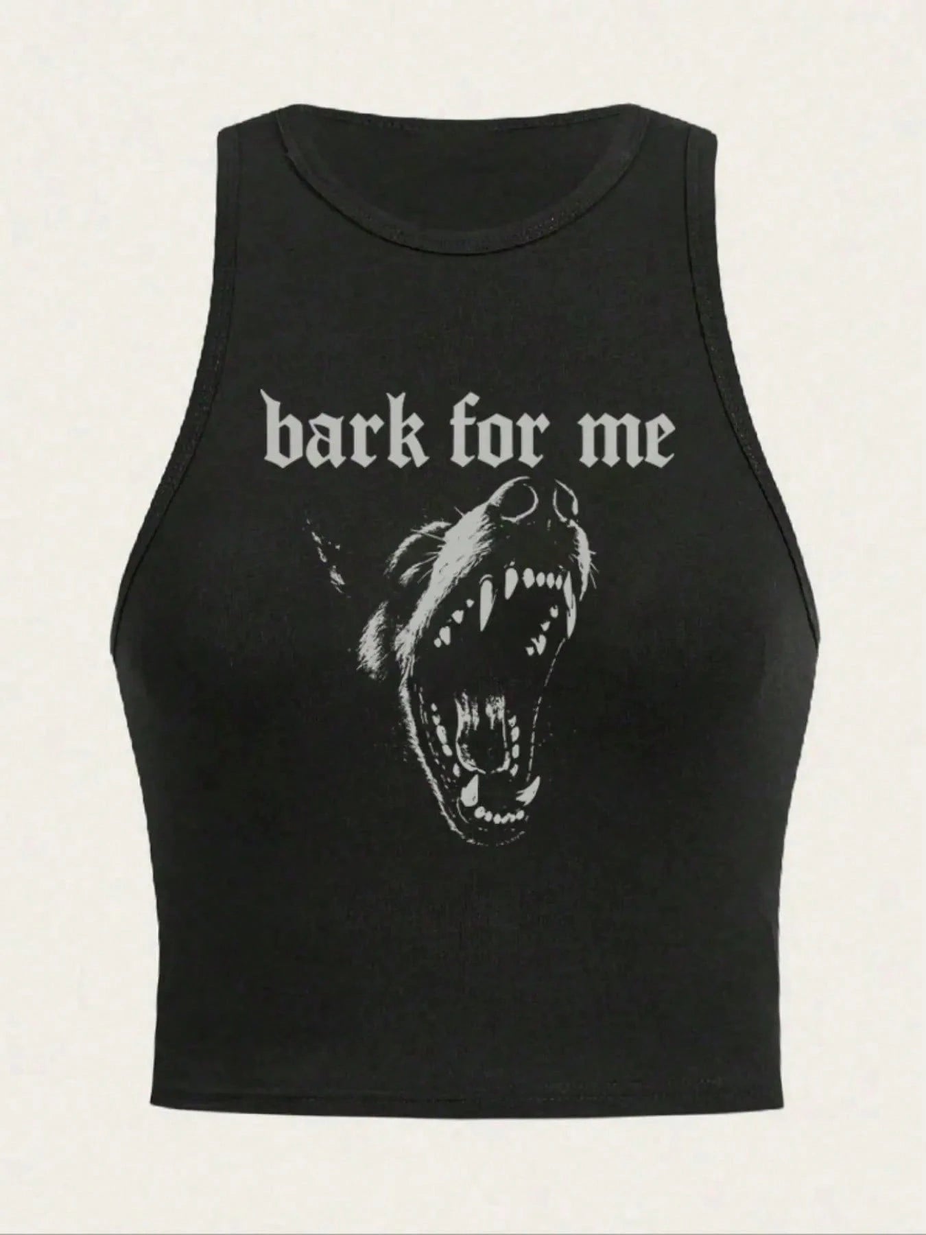 Women's Bark For Me Wolf Pattern Short Tank Top,Y2K Street Style Gothic Fashion Aesthetic Sleeveless Shirt,Streetwear Letter Print Crop Top Black Top