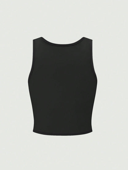 Women's Bark For Me Wolf Pattern Short Tank Top,Y2K Street Style Gothic Fashion Aesthetic Sleeveless Shirt,Streetwear Letter Print Crop Top Black Top