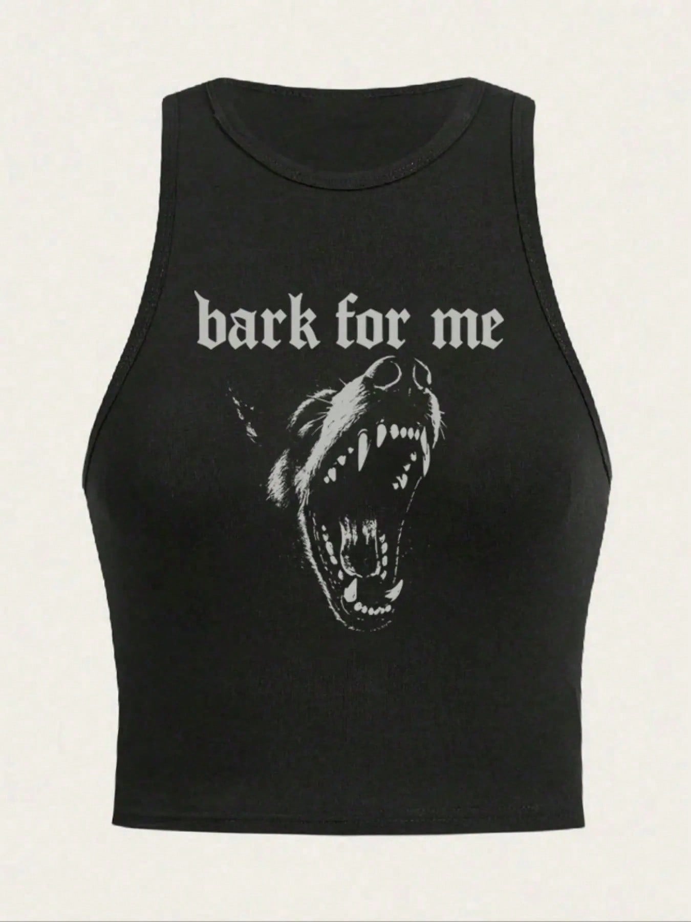 Women's Bark For Me Wolf Pattern Short Tank Top,Y2K Street Style Gothic Fashion Aesthetic Sleeveless Shirt,Streetwear Letter Print Crop Top Black Top