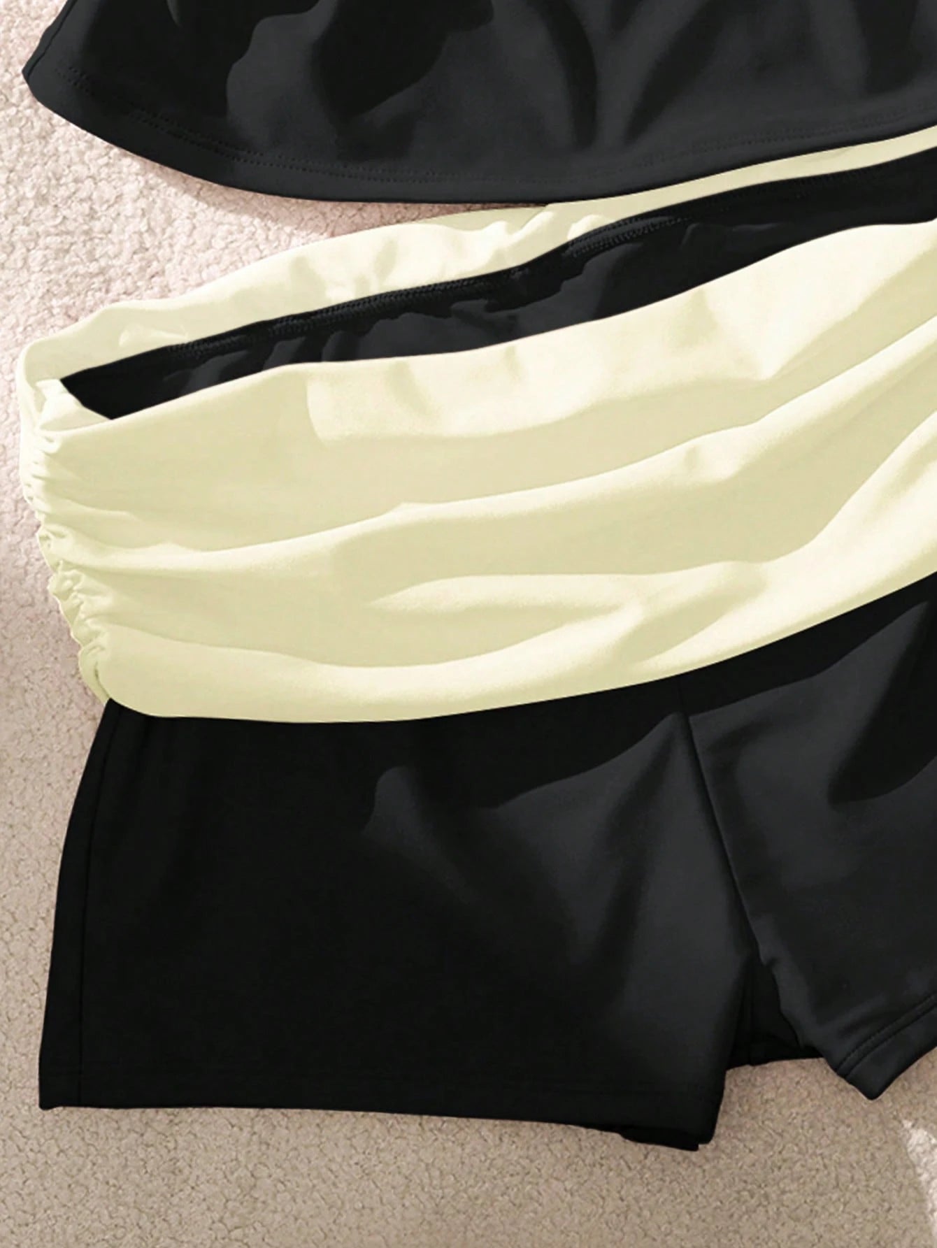 Women's Beaded Halter Tank Top And Colorblock Shorts Two-Piece Swimwear Set, Summer Vacation Beach, Back To School Black, Resort Wear