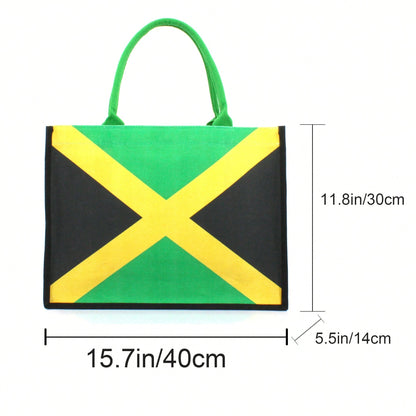 Women's Canvas Tote Bag Ribbon Beach Bag Jamaican Reggae Party Bag
