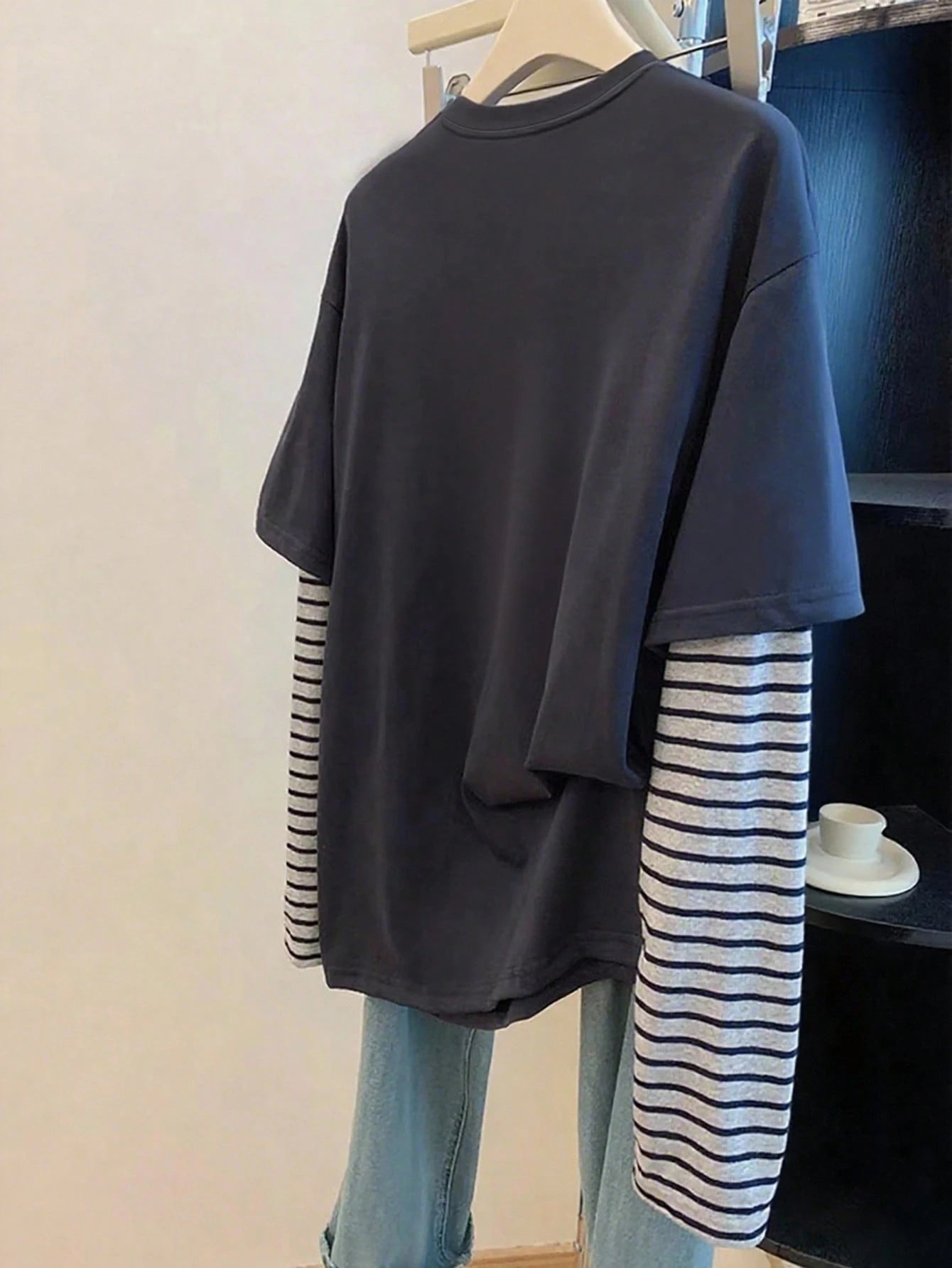 Women's Casual Floral Print & Striped Patchwork T-Shirt Fall Cloth For Women