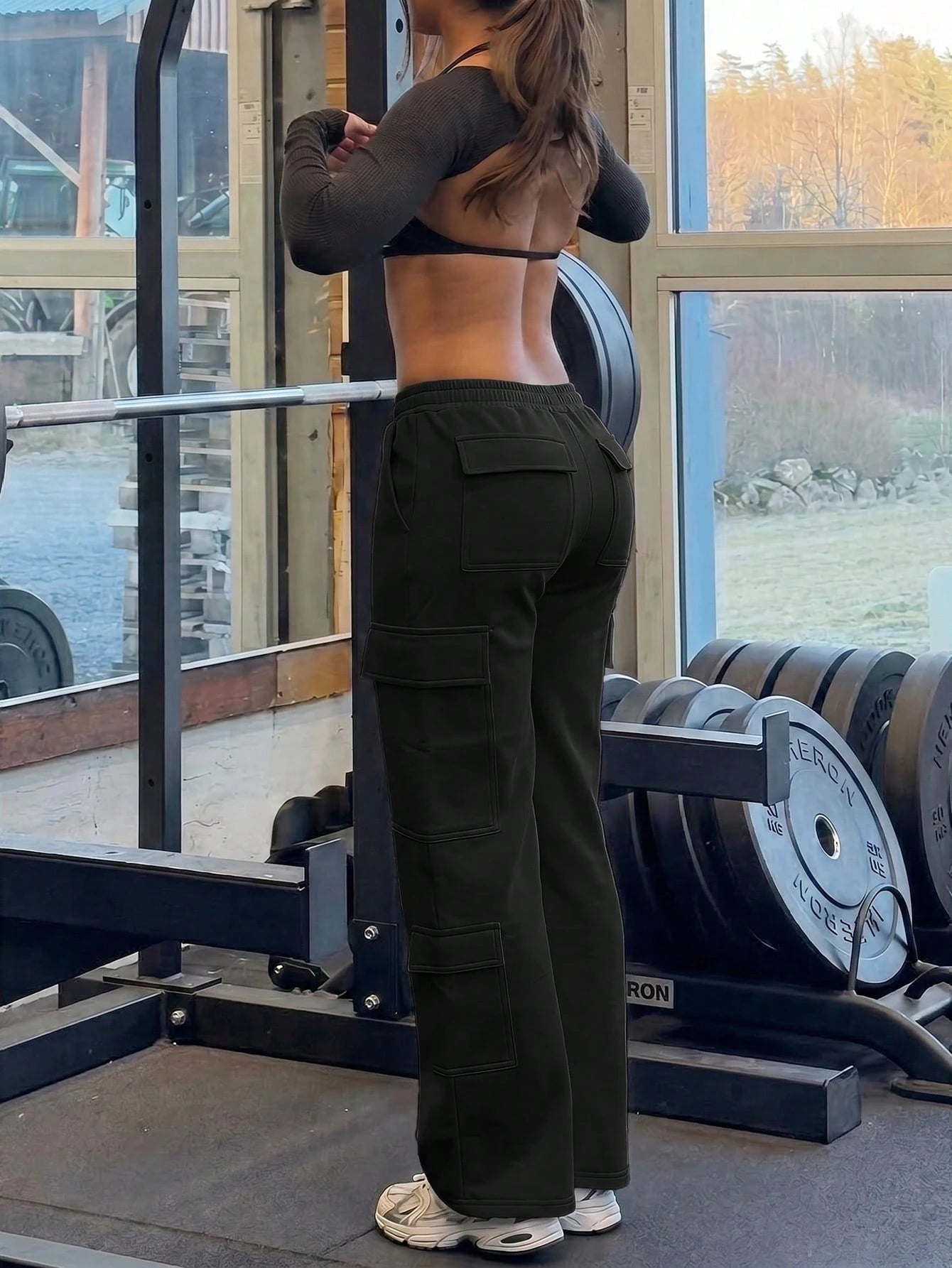 Women's Casual Pocket Straight Leg Loose Fit Cargo Pants For Daily Commute Black, Streetwear, High Waisted Fall