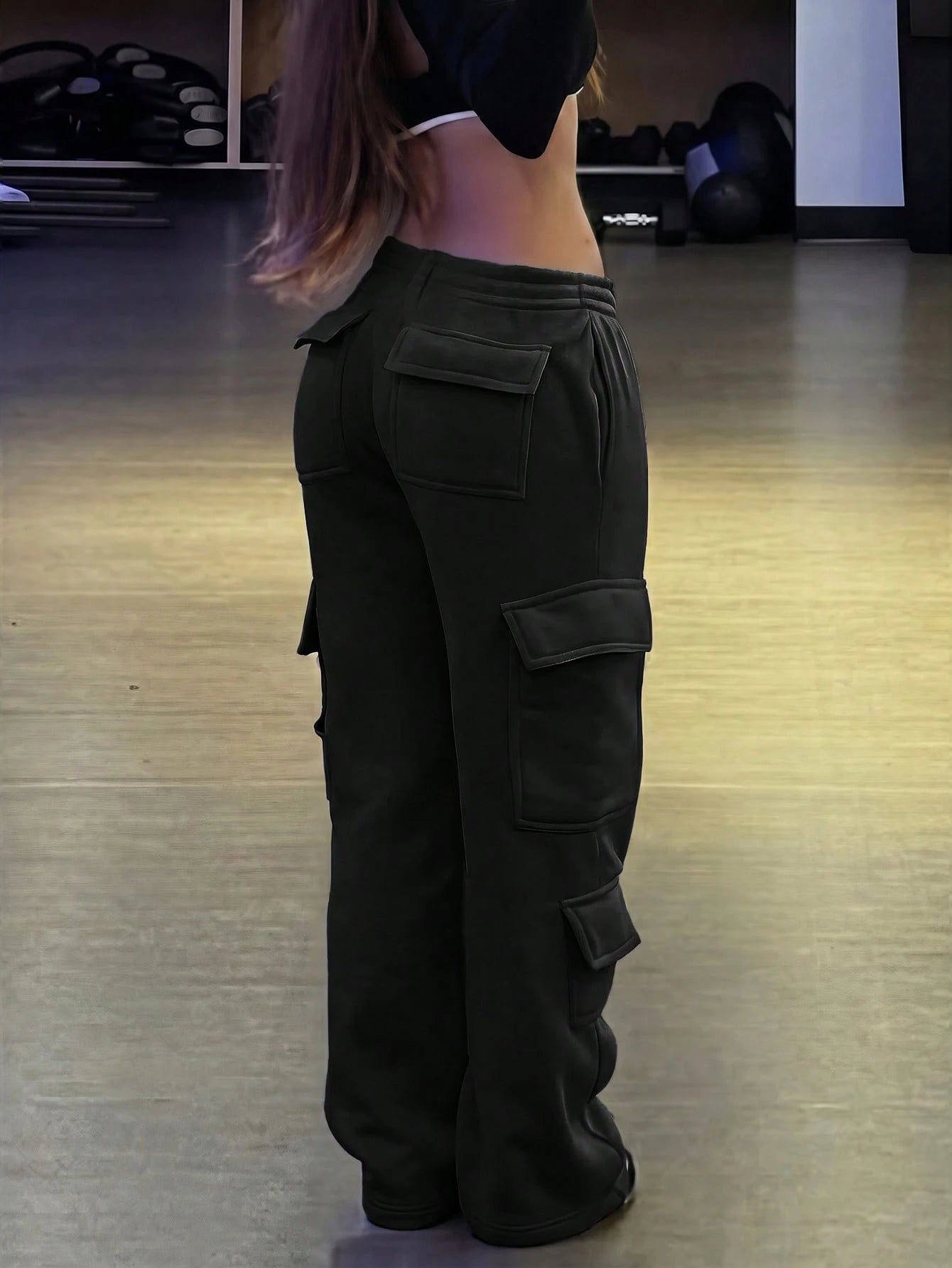 Women's Casual Pocket Straight Leg Loose Fit Cargo Pants For Daily Commute Black, Streetwear, High Waisted Fall