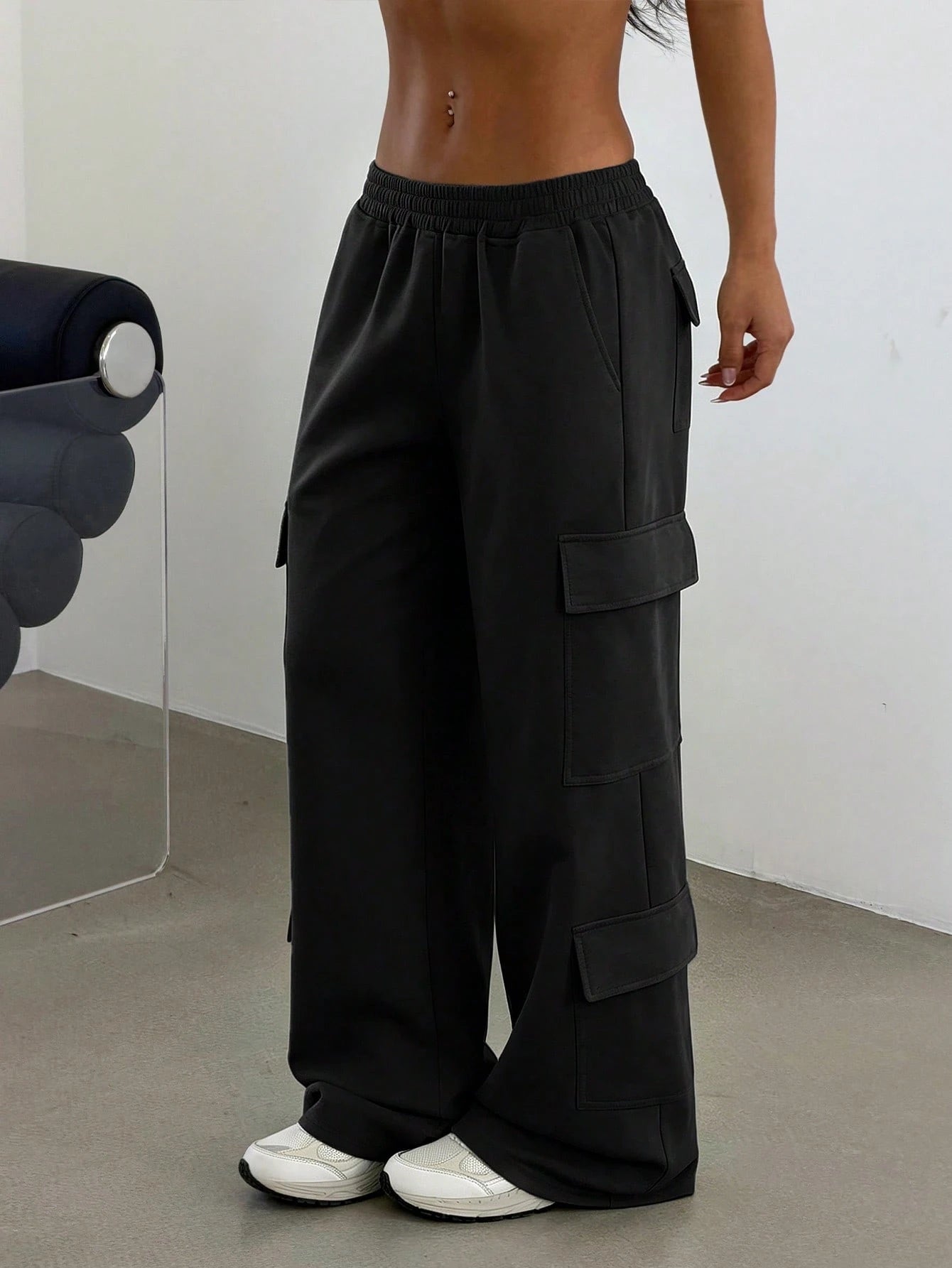 Women's Casual Pocket Straight Leg Loose Fit Cargo Pants For Daily Commute Black, Streetwear, High Waisted Fall